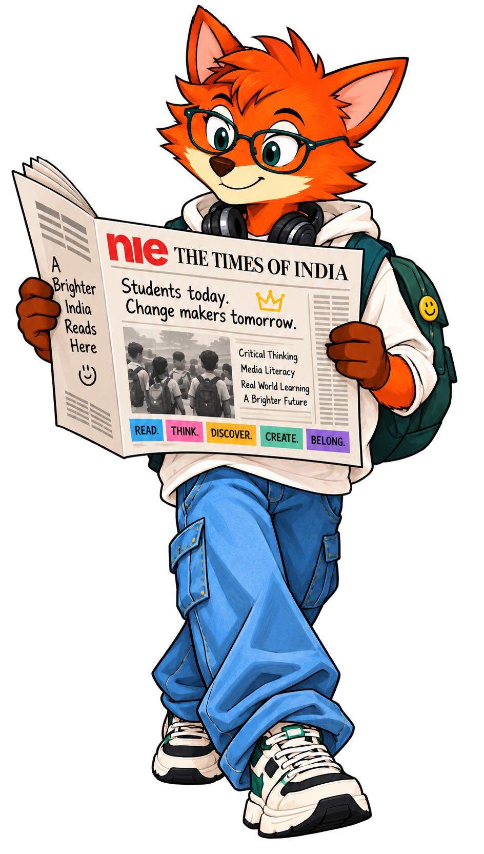 Fox reading a Times NIE newspaper