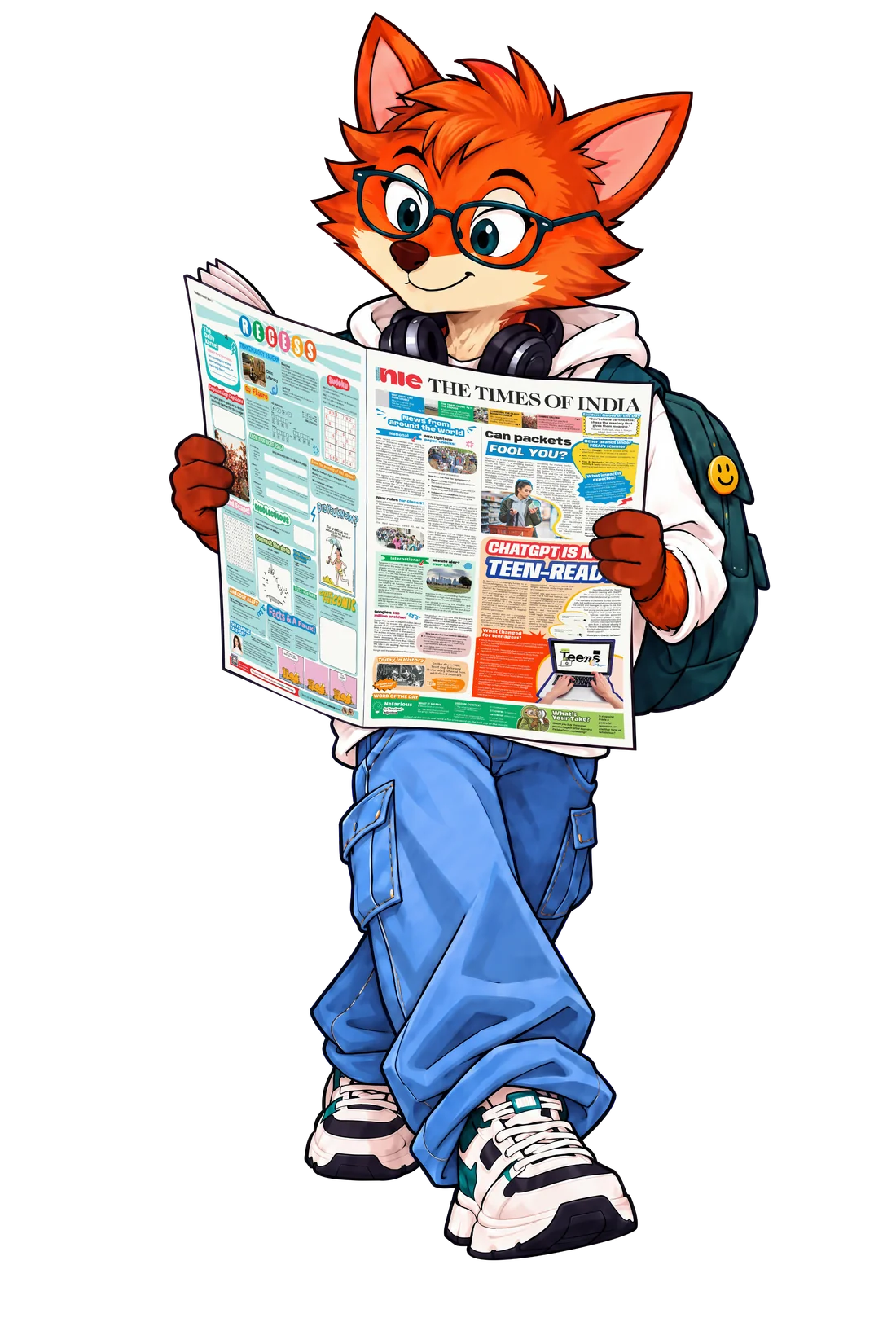 Foxy reading a Times NIE newspaper